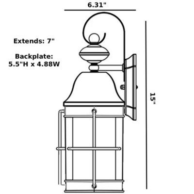 Image showing  Sedona Wall-Mount Outdoor Lantern Sconce with A19/E26 LED Bulb, 3,000K, Black, 120V, 50/60 Hz, 15 in. x 6.125 in.