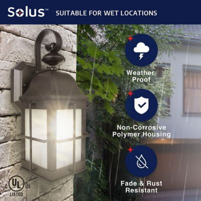 Image showing  Sedona Wall-Mount Outdoor Lantern Sconce with A19/E26 LED Bulb, 3,000K, Bronze, 120V, 50/60 Hz, 15 in. x 6.125 in.