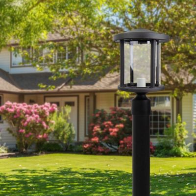 Image showing  60W Artisan Round Post Top-Mount Outdoor Light Fixture, 14 in. x 9 in., Black