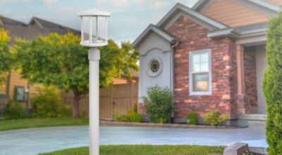 Image showing  Artisan Round Post Top-Mount Outdoor Light Fixture, 14 in. x 9 in., White