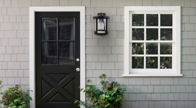 Image showing  Artisan Round Wall-Mount Outdoor Light Fixture, 12.2 in. x 9 in., Black