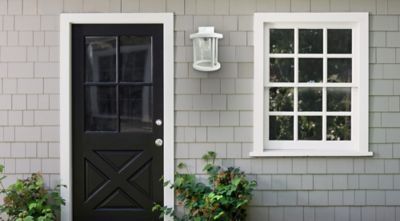 Image showing  Artisan Round Wall-Mount Outdoor Light Fixture, 12.2 in. x 9 in., White