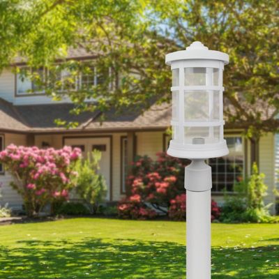 Image showing  Artisan Round Post Top-Mount Outdoor Light Fixture, 17.25 in. x 7.25 in., White