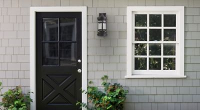 Image showing  60W Artisan Round Wall-Mount Outdoor Light Fixture, 12.75 in. x 5.75 in., Black