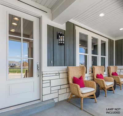 Image showing  Artisan Round Wall-Mount Outdoor Light Fixture, 15.25 in. x 7.4 in., Black