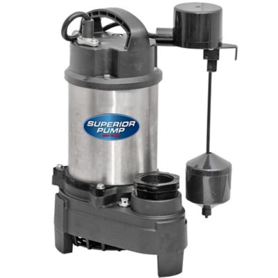 Superior Pump 1/2 HP 115V Electric Submersible Stainless Steel/Cast Iron Sump Pump, 75 GPM