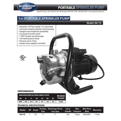 Image showing  1 HP 115V Electric Sprinkler Pump