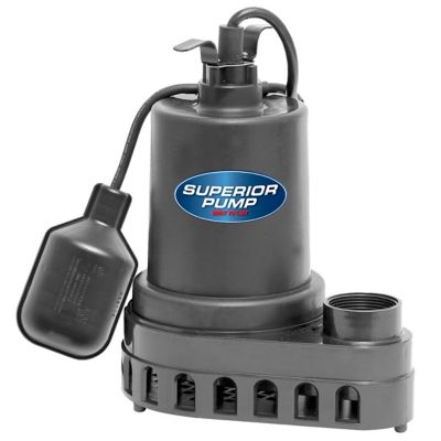 Superior Pump 1/2 HP 115V Electric Thermoplastic Sump Pump with Tethered Float Switch, 3,300 GPH