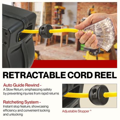Image showing  50 ft. Indoor/Outdoor Retractable Extension Cord Reel with 3 Outlets