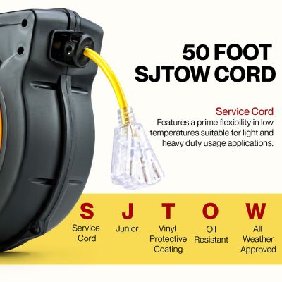 Image showing  50 ft. Indoor/Outdoor Retractable Extension Cord Reel with 3 Outlets