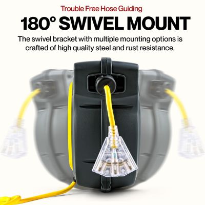 Image showing 5 th ReelWorks 50 ft. Indoor/Outdoor Retractable Extension Cord Reel with 3 Outlets