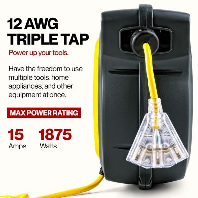 Image showing 6 th ReelWorks 50 ft. Indoor/Outdoor Retractable Extension Cord Reel with 3 Outlets