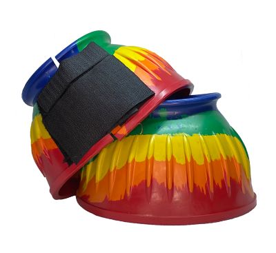Virginia Saddlery Ribbed Rubber Velcro Bell Boots, Rainbow Tie Dye