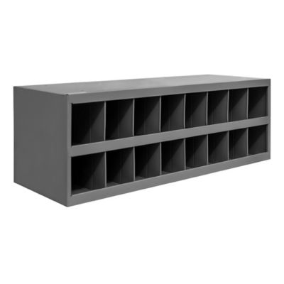 Durham MFG Gray Cold-Rolled Steel 16-Opening Storage Bin with Sloped Shelf Design