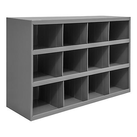 Durham MFG Gray Cold-Rolled Steel 12-Opening Storage Bin with Sloped Shelf Design