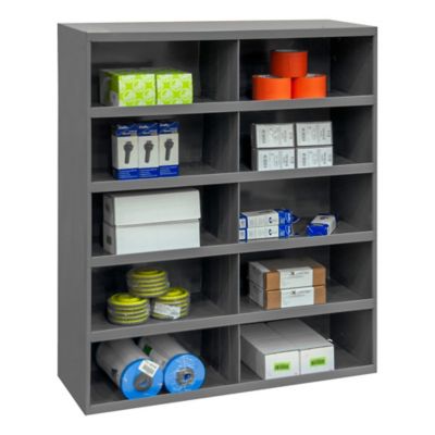 Durham MFG Gray Cold-Rolled Steel 10-Opening Storage Bin with Sloped Shelf Design