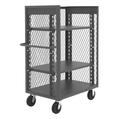 Durham MFG 3-Sided Mesh Truck 24 in x 36 in 2 Adjustable Shelves Platform Trucks