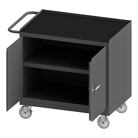 Durham MFG Mobile Bench Cabinet, Rubber Top, 1 Shelf, 2 Doors