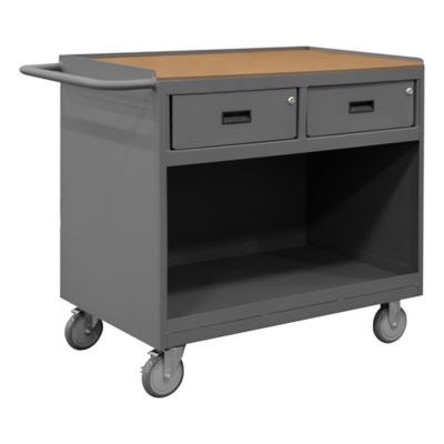 Durham MFG Mobile Bench Cabinet, 24 in. x 36 in., Hard Board Top, 2 Drawer