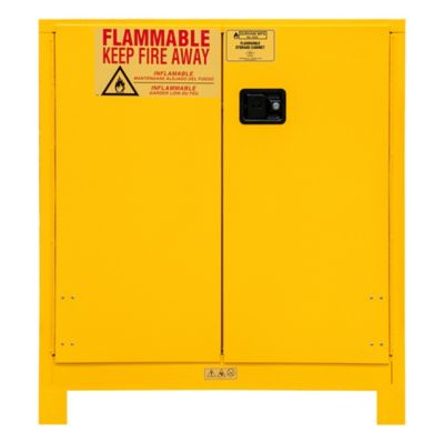 Image showing  18 in. x 50 in. 30 gal. Flammable Safety Cabinet with 2 Manual Doors and Legs, Yellow