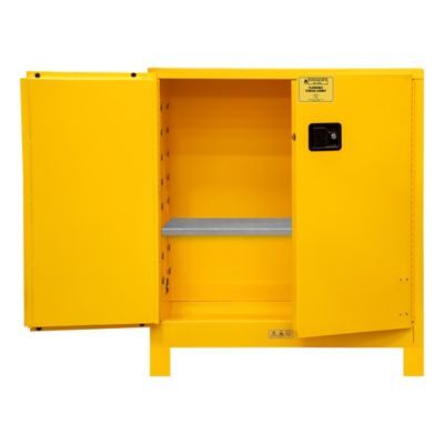 Image showing  18 in. x 50 in. 30 gal. Flammable Safety Cabinet with 2 Manual Doors and Legs, Yellow