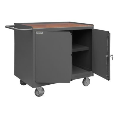 Durham MFG Mobile Bench Cabinet, 24 in. x 36 in., Hard Board Top, 1 Shelf, 2 Doors