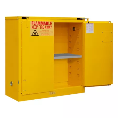 Durham MFG 30 gal Flammable safety cabinet with self-closing door and 1 shelf yellow Freestanding Garage Cabinets