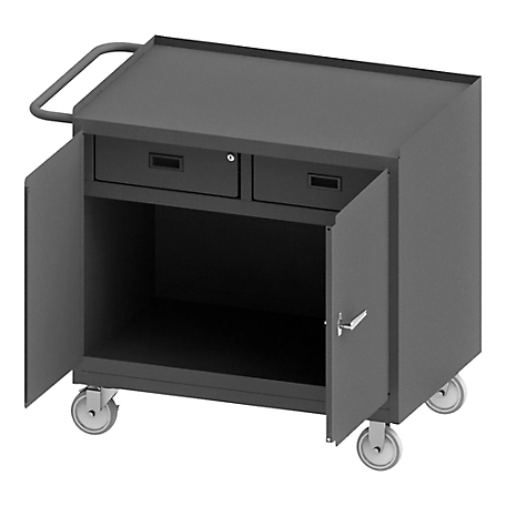 Durham MFG Mobile Bench Cabinet, 24 in. x 36 in., Steel Top, 2 Drawer, 2 Doors