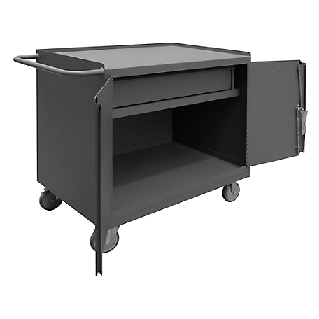 Durham MFG Mobile Bench Cabinet, Steel Top, 1 Drawer, 2 Doors