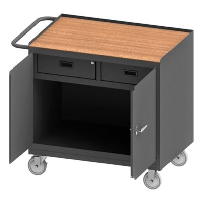 Durham MFG Mobile Bench Cabinet, 24 in. x 36 in., Hard Board Top, 2 Drawer, 2 Doors