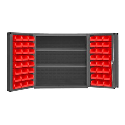 Durham MFG 14 Gauge Deep Door Cabinet, 36 in. x 24 in. x 36 in., 48 Red Bins