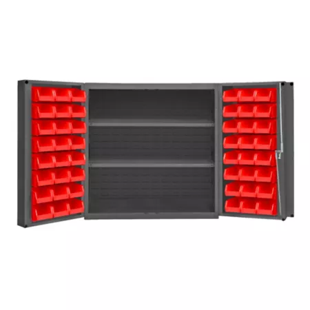 Durham MFG Deep Door Cabinet 14 Gauge 36 in x 24 in x 36 in 48 Red Bins Freestanding Garage Cabinets