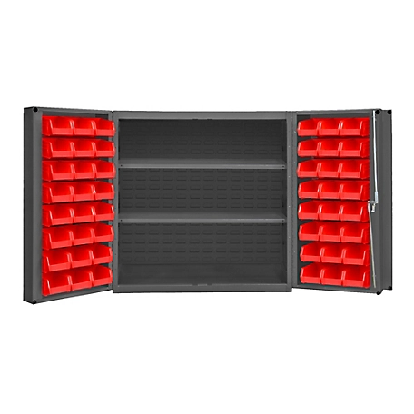 Durham MFG 14 Gauge Deep Door Cabinet, 36 in. x 24 in. x 36 in., 48 Red Bins