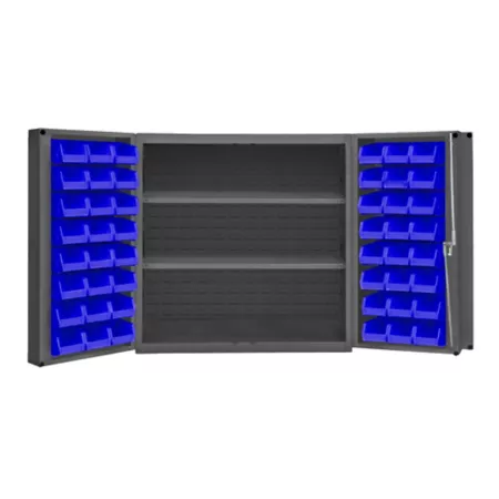 Durham MFG Deep Door Cabinet 14 Gauge 36 in x 24 in x 36 in 48 Blue Bins Freestanding Garage Cabinets