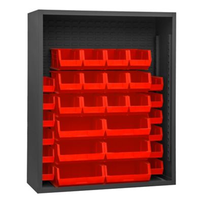 Durham MFG Enclosed Shelving, 48 in. x 18 in. x 60 in., 30 Red Bins