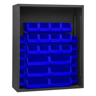 Durham MFG Enclosed Shelving, 48 in. x 18 in. x 60 in., 30 Blue Bins