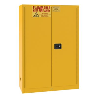 Image showing  18 in. x 65 in. 60 gal. Flammable Storage Cabinet with 2 Manual Doors and 5 Shelves, Yellow