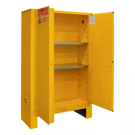 Durham MFG 45 gal Flammable safety cabinet with 2 doors and manual feet yellow Freestanding Garage Cabinets