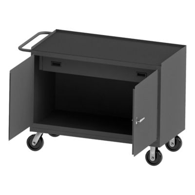 Durham MFG Mobile Bench Cabinet, 48 in. x 24 in., Rubber Top, 1 Drawer, 2 Doors