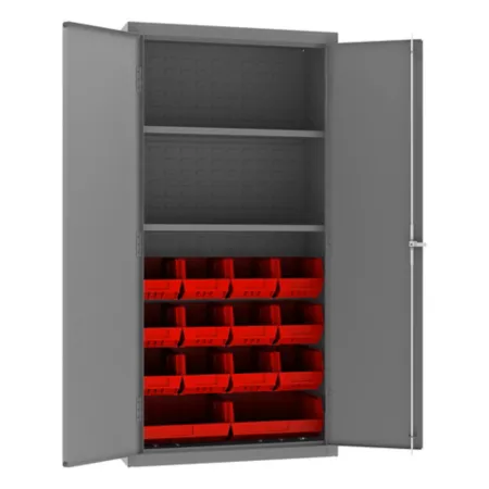 Durham MFG 14 Gauge Steel Trash Can Shelf and Cabinet 14 Red Bins Bin Organizers