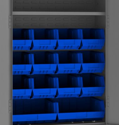 Image showing  14 Gauge Steel Shelf and Bin Cabinet with 14 Blue Bins