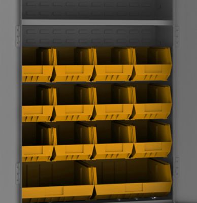 Image showing  14-Bin and 2-Shelf Steel Cabinet, 18 in. x 36 in. x 72 in., Yellow/Gray