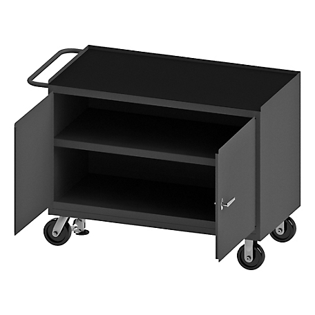 Durham MFG Mobile Bench Cabinet, Rubber Top, 2 Shelves, 2 Doors