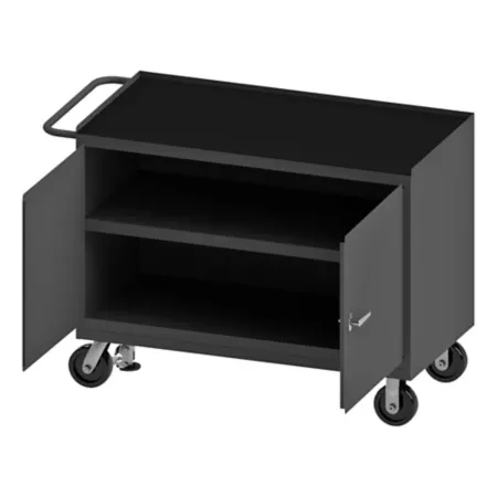 Durham MFG Mobile Bench Cabinet Rubber Top 2 Shelves 2 Doors Work Benches