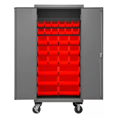 Durham MFG 16 Gauge Steel Mobile Bin Cabinet 30 Red Bins Bin Organizers