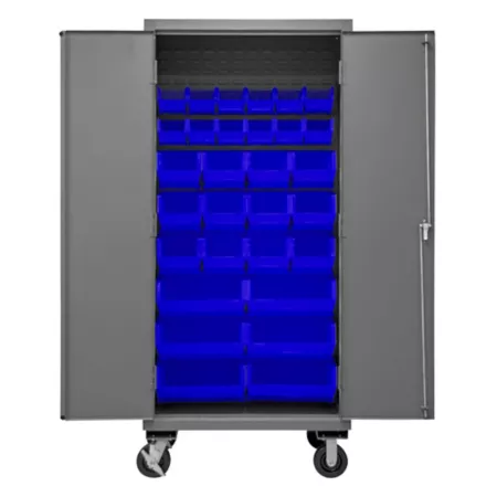 Durham MFG 16 Gauge Steel Mobile Bin Cabinet 30 Blue Bins Bin Organizers