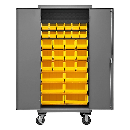 Durham MFG 16-Gauge Steel Bin Mobile Cabinet, 30 Yellow Bins
