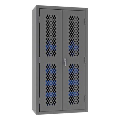 Image showing  36 in. x 18 in. x 72 in. 14 Gauge Ventilated Cabinet, 18 Blue Bins
