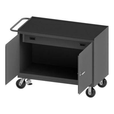 Durham MFG Mobile Bench Cabinet, 48 in. x 24 in., Rubber Top, 1 Drawer, 2 Doors, Floor Lock