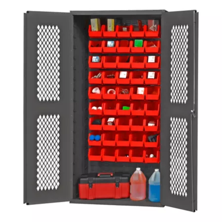 Durham MFG Vented Cabinet 14 Gauge 36 in x 18 in x 72 in 45 Red Bins Freestanding Garage Cabinets